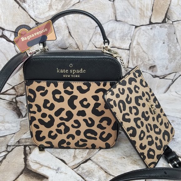 Kate Spade Daisy Vanity Crossbody Graphic Leopard Card Key Chain Holder Black - Picture 5 of 7
